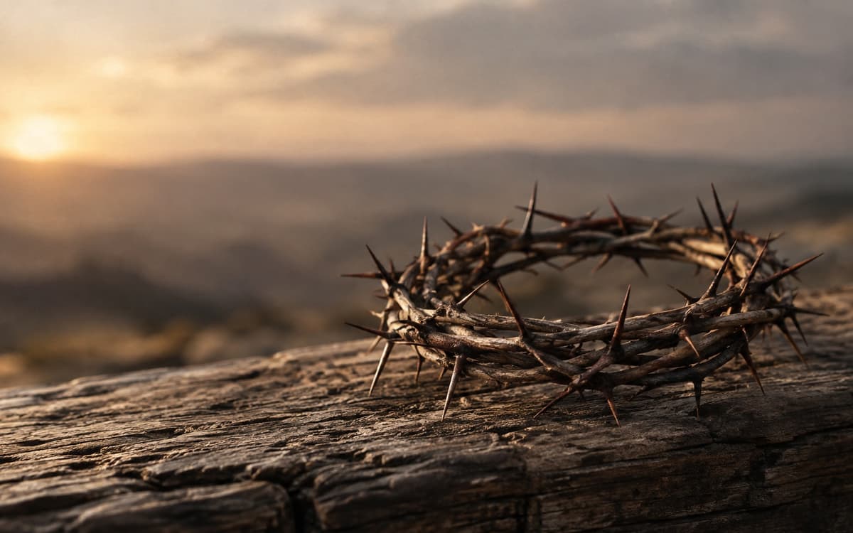 A crown of thorns on rough wood