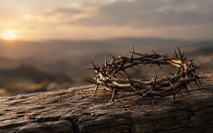 A crown of thorns on rough wood